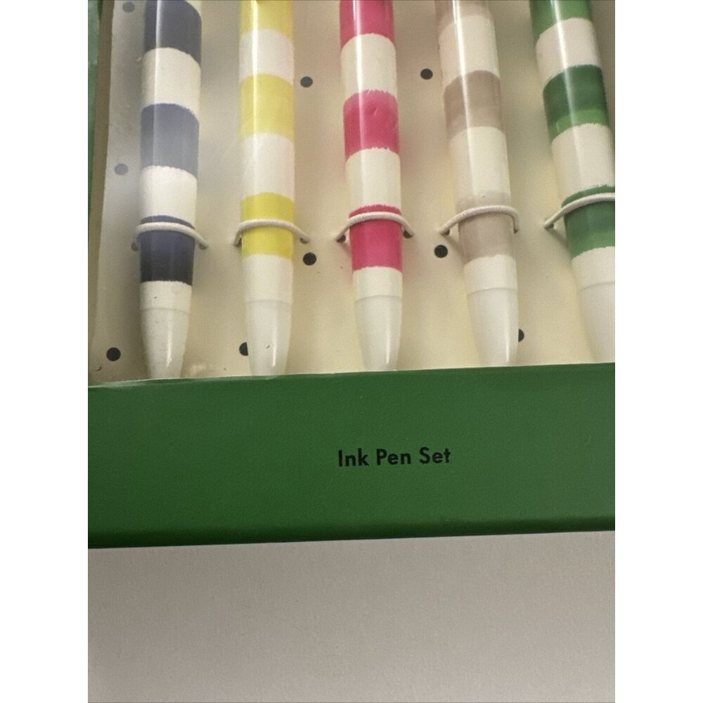Kate Spade New York Rugby Stripe Pen Set Set of 5 Black Ink Pens New B30 - Picture 3 of 4